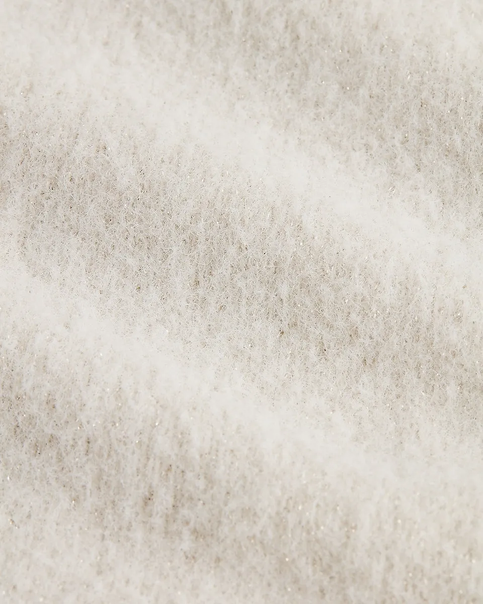 Metallic Ribbed Cowl Neck Sweater in Oatmeal